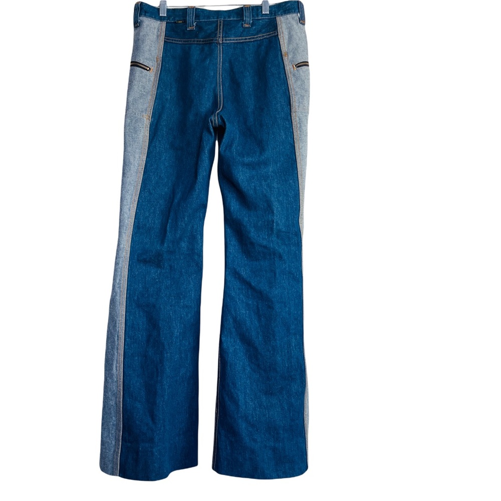 Rare 1970's Vintage Lee's High Waisted Two Toned Patchwork Bell Bottom Jeans - Picture 4 of 12